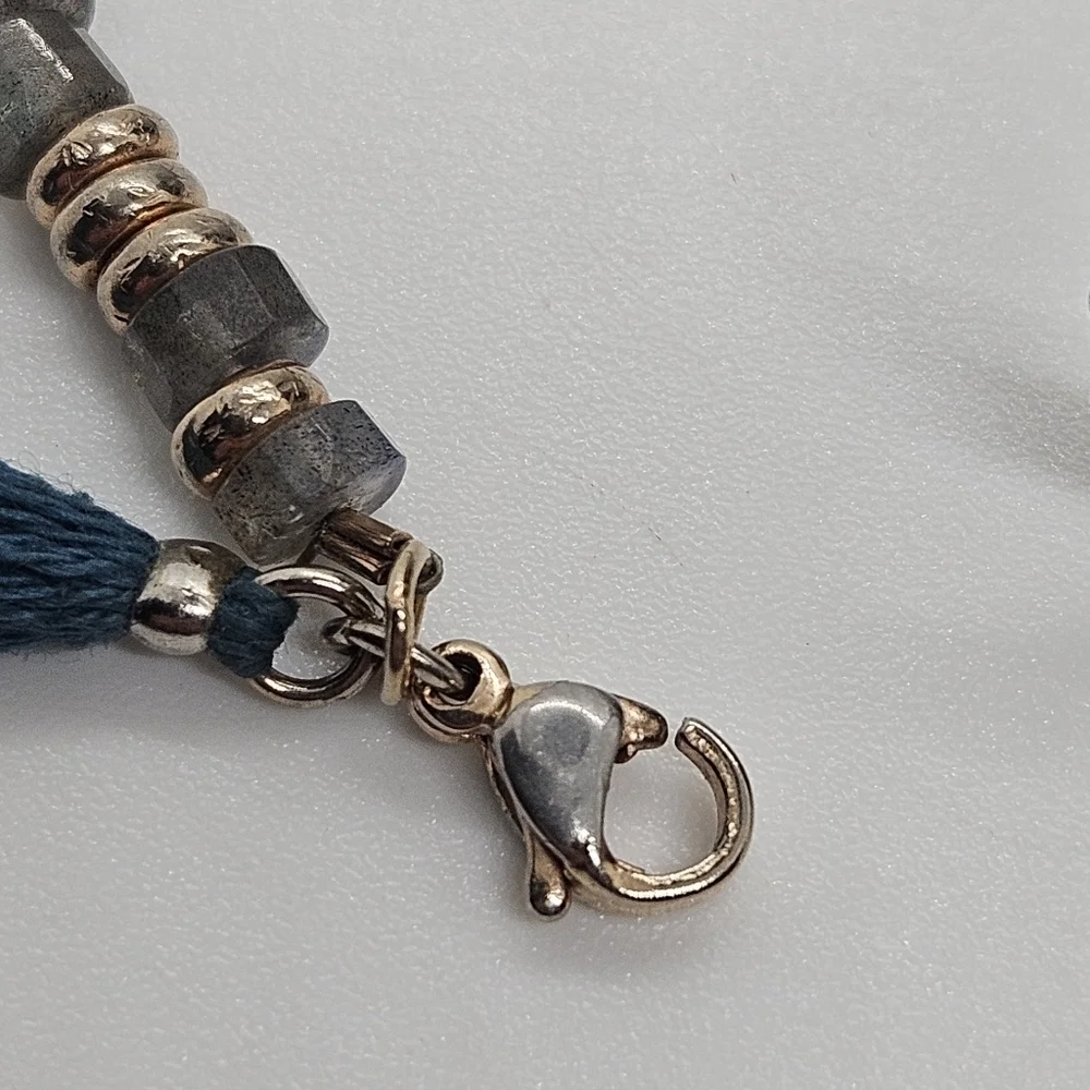 Shashi labradorite and seed bead strand with tassels SEE MEASUREMENT